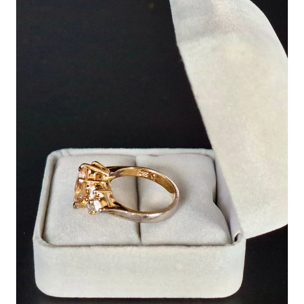 925 Sterling Silver Gold Tone Peach Marquise CZ Cluster Ring size 6 4g